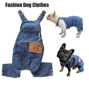 NEW! Fashion Dog Denim Overalls Blue Jeans Puppy Clothes Designer Stonewashed